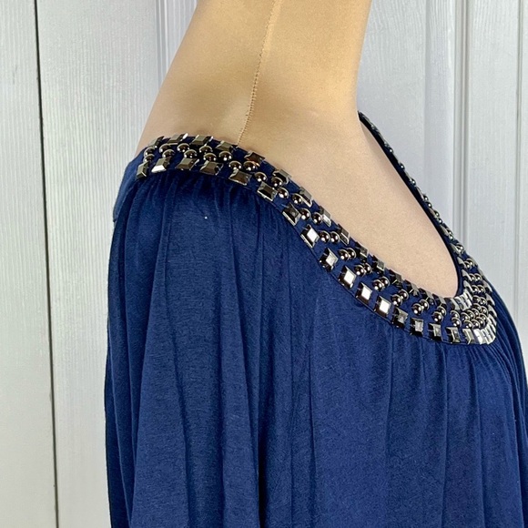 Design History Navy Blue Blouse with Embellished Neckline - Picture 5 of 15